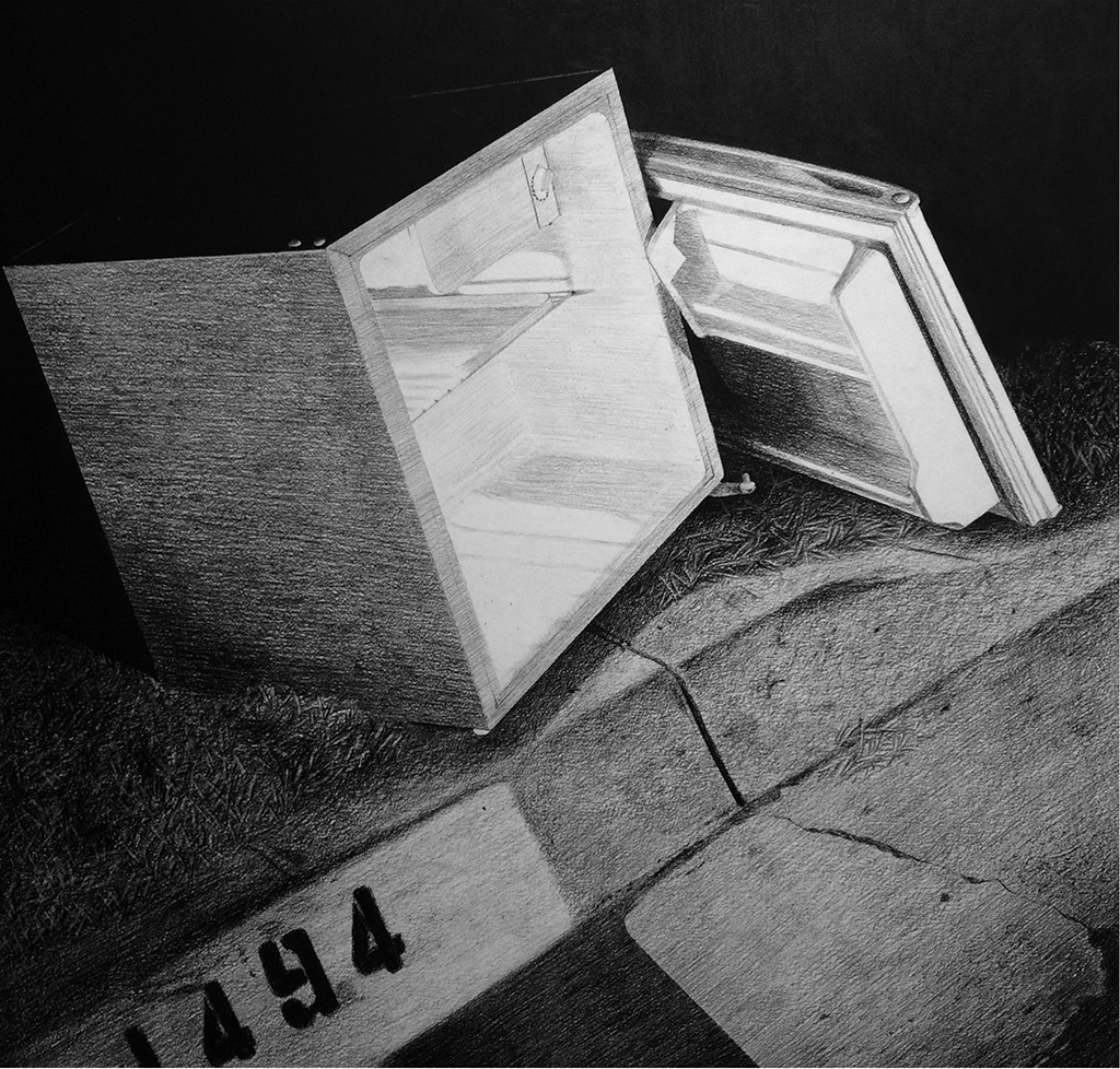 MARISOL RENDÓN: "Inconvenient Space" 26" x 26", charcoal on paper, 2009